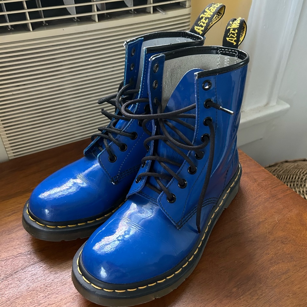 Dr Martens Blue Patent 1460 Boots